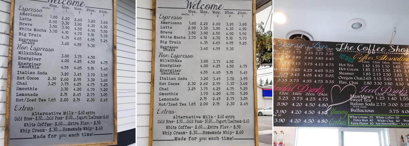 The Coffee Shop Menu