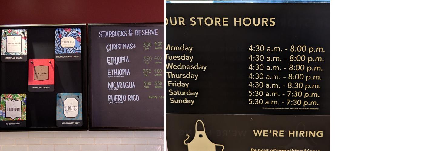 Starbucks Coffee Company Menu