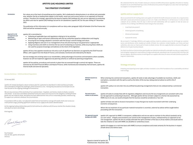 Apetito Wiltshire Farm Foods Menu