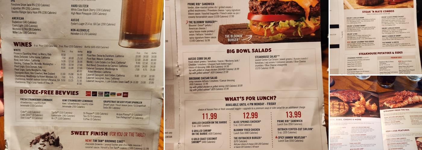 Outback Steakhouse Menu