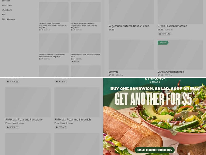Panera Bread Menu