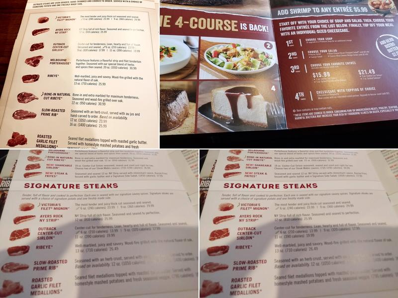 Outback Steakhouse Menu
