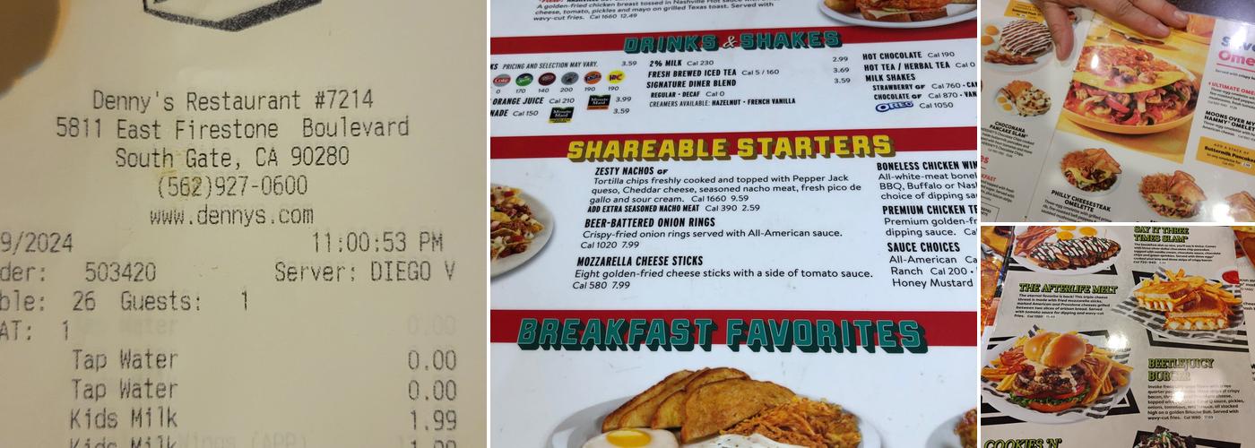 Denny's Restaurant Menu