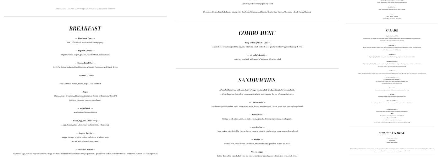 Appalachian Java Menu