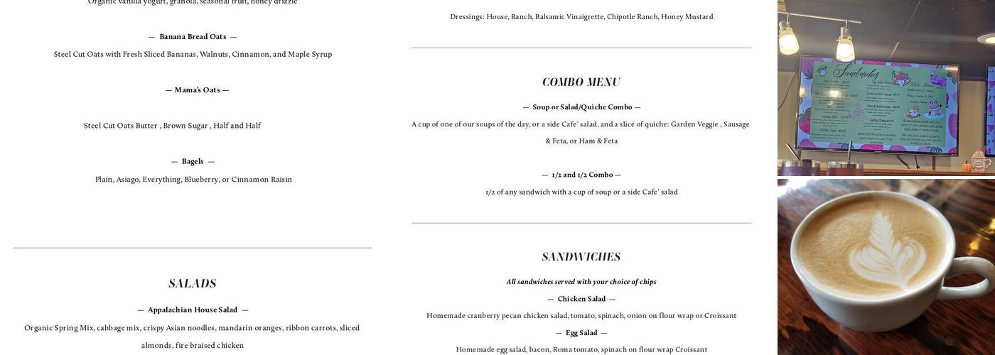 Appalachian Java Menu