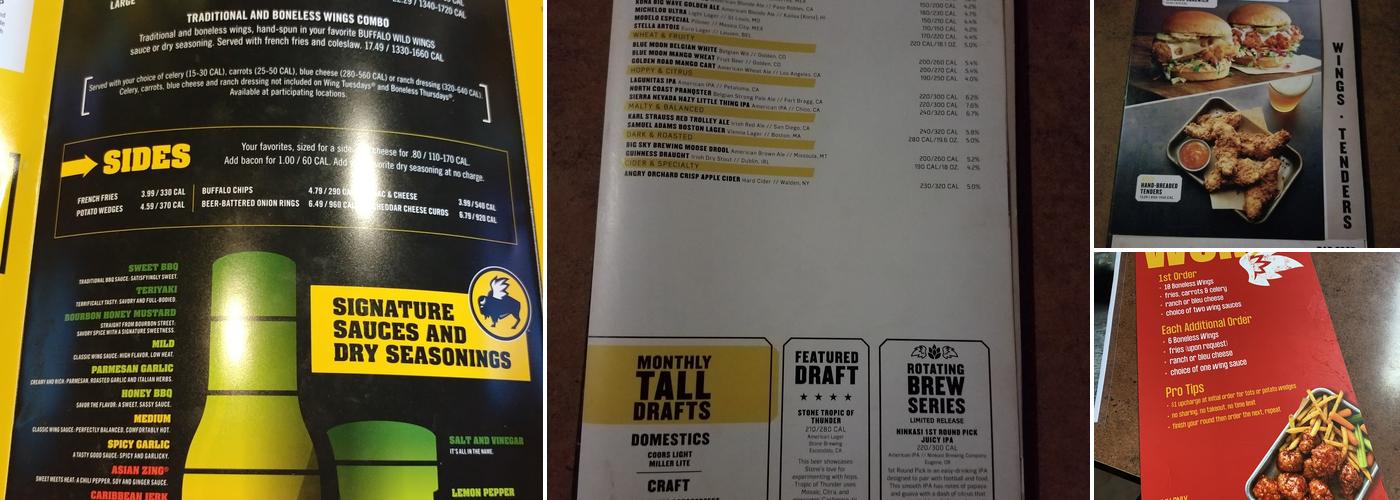 Buffalo Wild Wings Menu