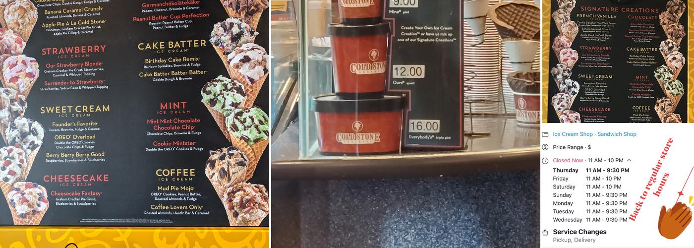 Cold Stone Creamery Menu