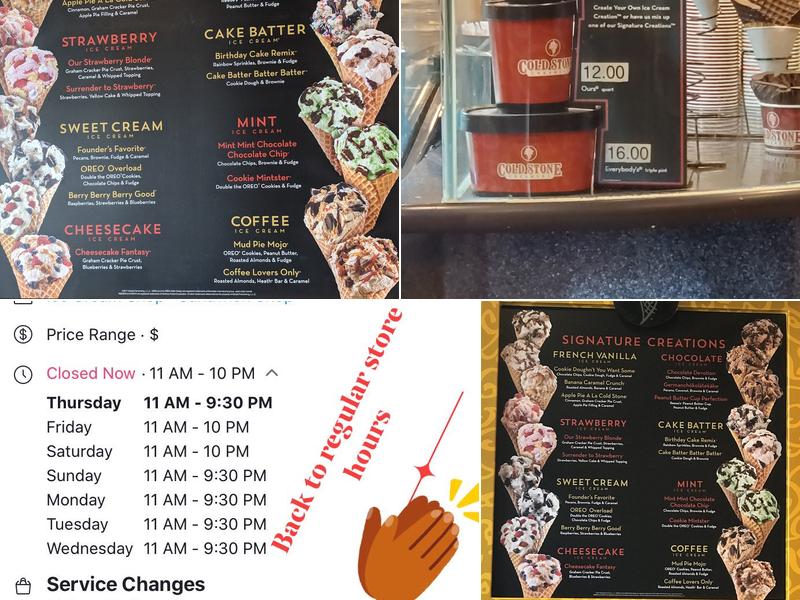 Cold Stone Creamery Menu