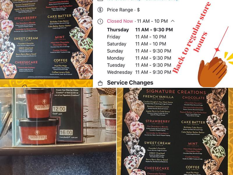 Cold Stone Creamery Menu