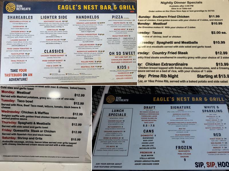 Eagles Nest Menu