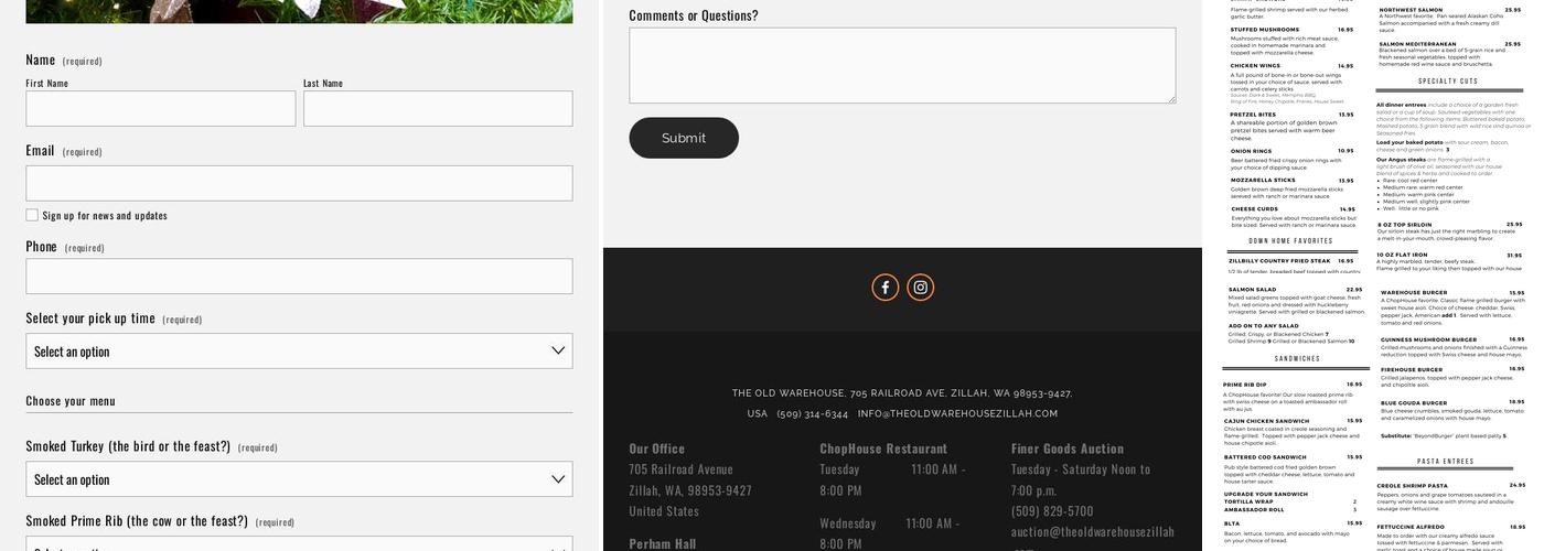 The Old Warehouse Furniture & Auction Menu