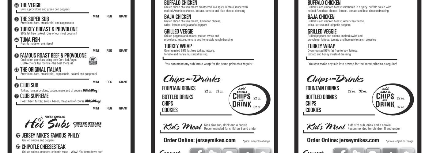 Jersey Mike's Subs Menu