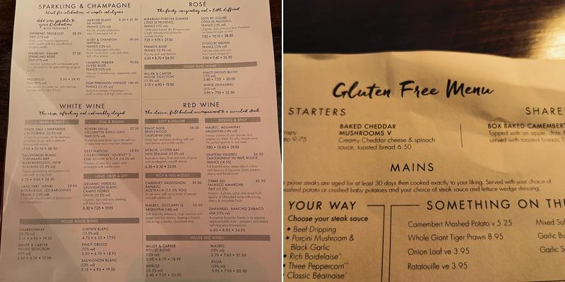 Miller & Carter Sheffield Menu