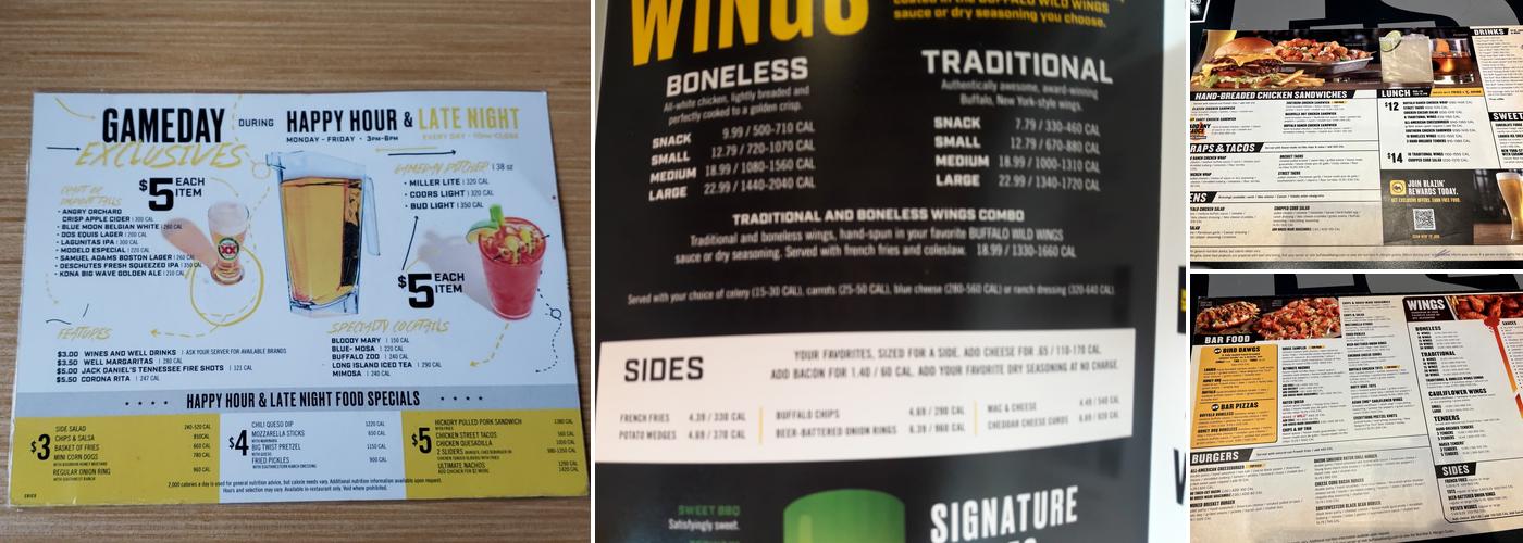 Buffalo Wild Wings Menu