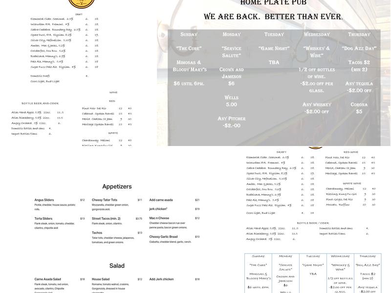 Home Plate Pub Menu