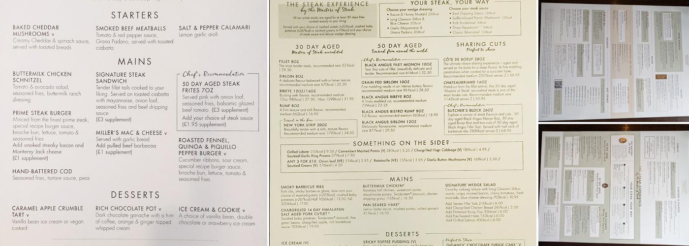 Miller & Carter Salfords Menu