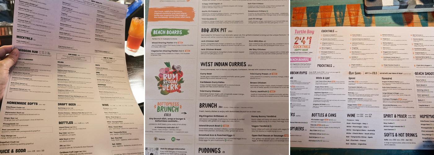 Turtle Bay Cardiff Menu