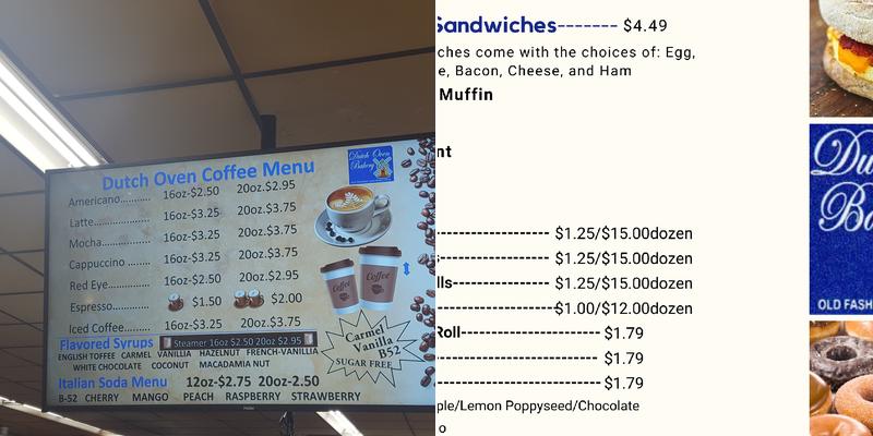 Dutch Oven Bakery & Coffee Shop Menu