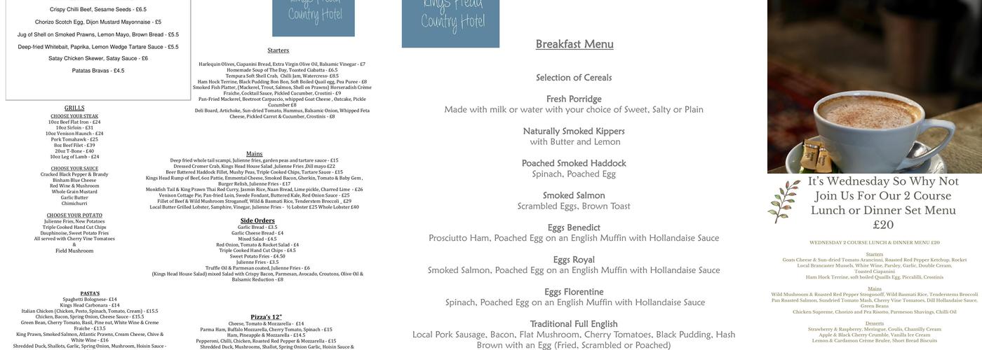The Kings Head Country Hotel Menu