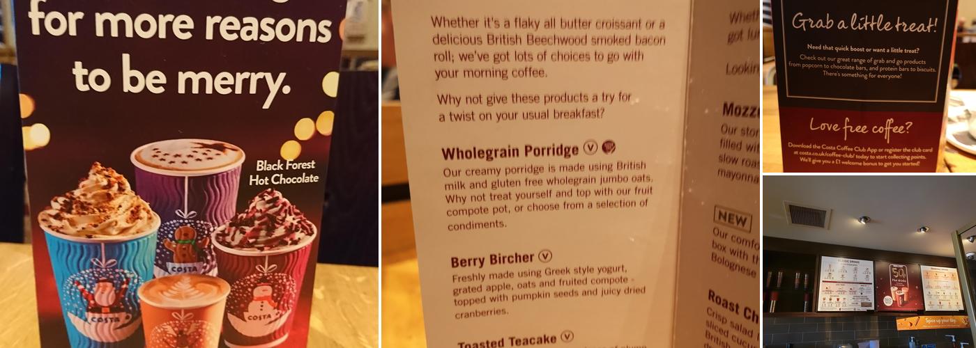 Costa Coffee Menu