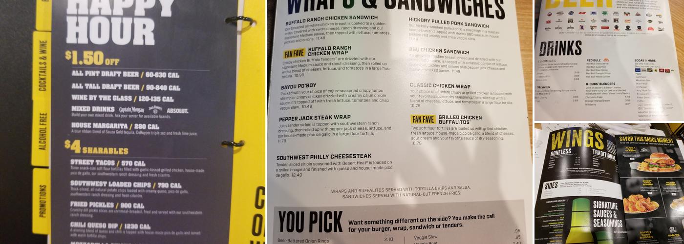 Buffalo Wild Wings Menu