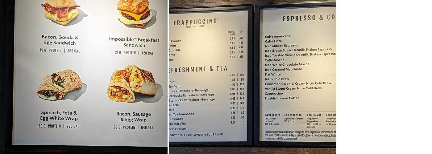 Starbucks Coffee Company Menu