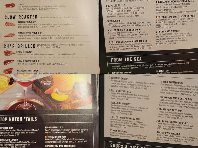 Outback Steakhouse Menu