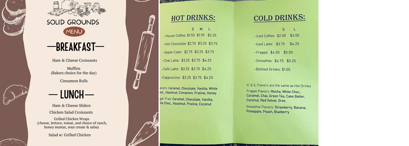 Solid Grounds Coffee Shop Menu