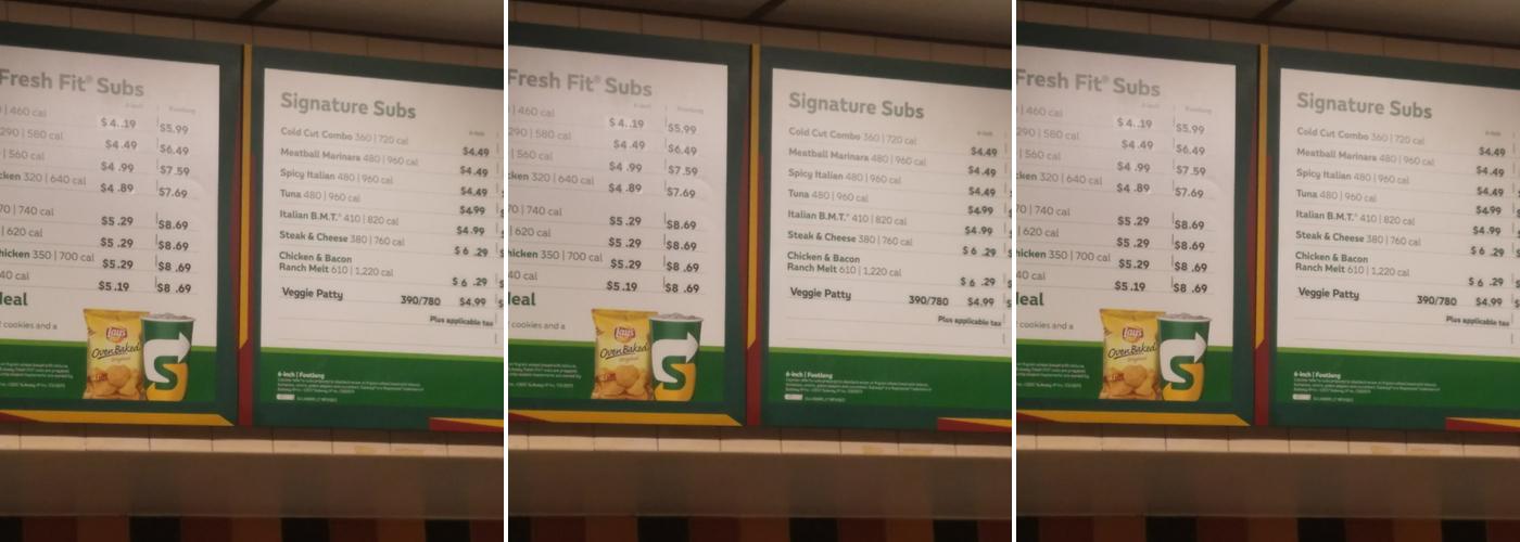 Subway Menu