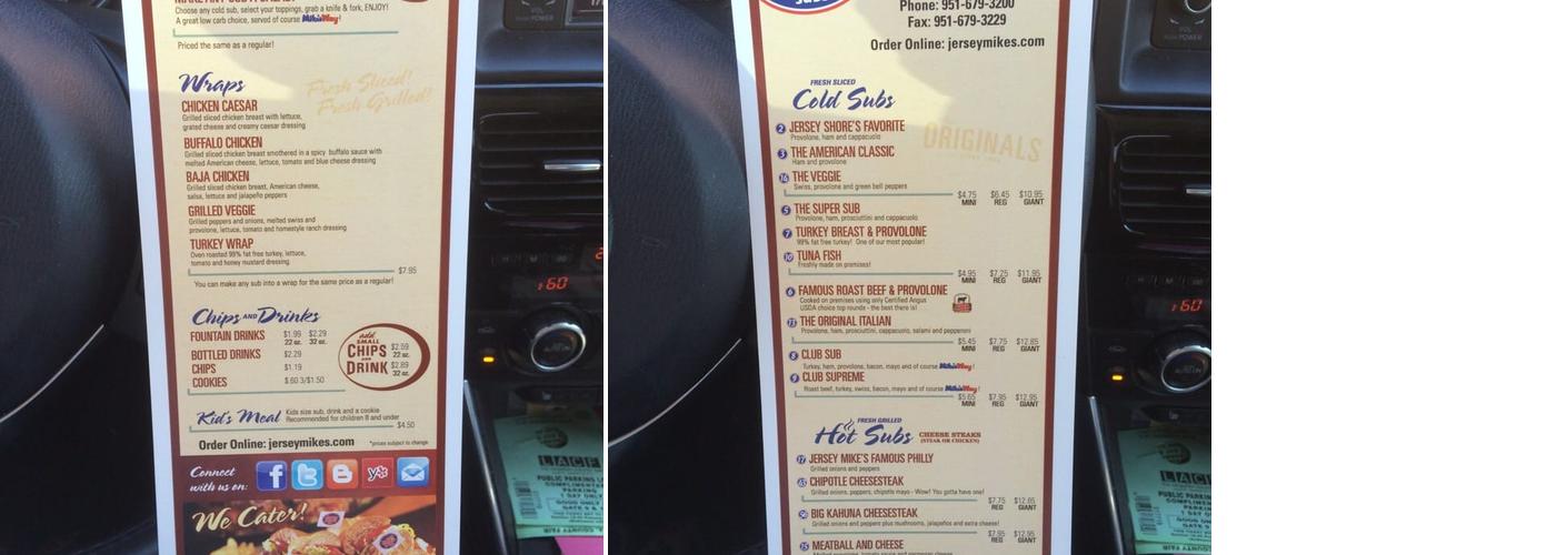 Jersey Mike's Subs Menu