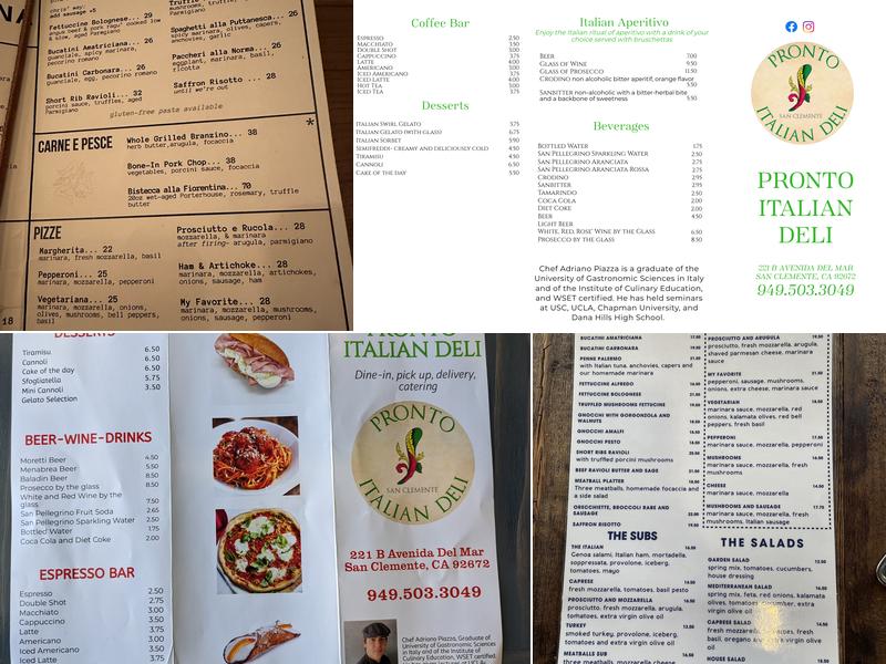 Pronto Cucina Italiana (Pronto Italian Deli) Menu