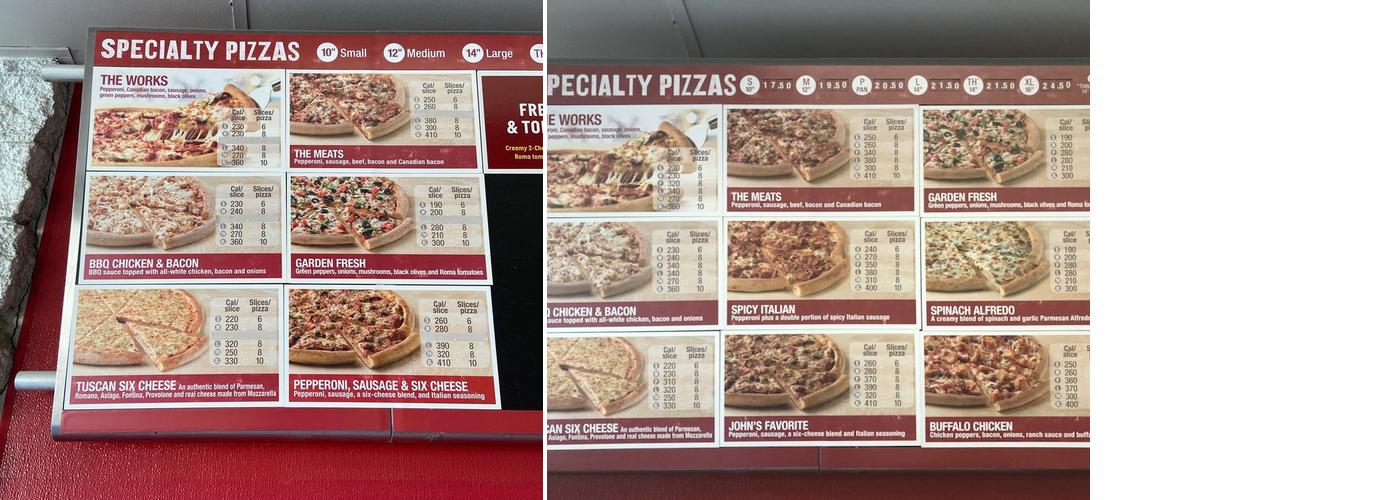 Papa Johns Pizza Menu