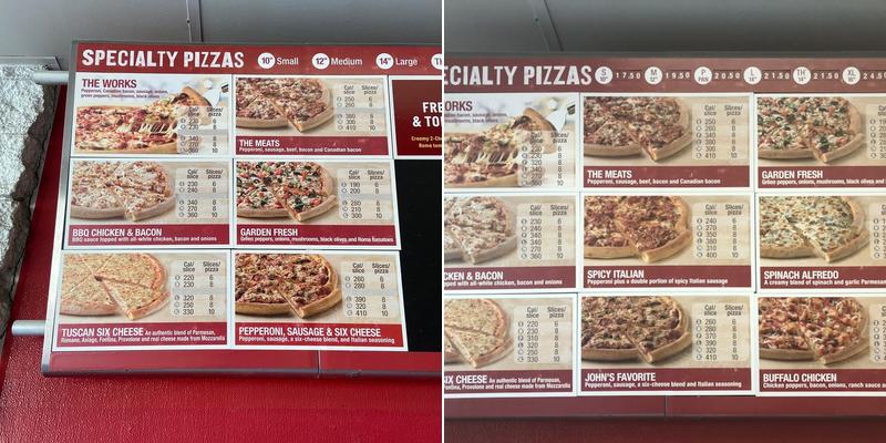 Papa Johns Pizza Menu