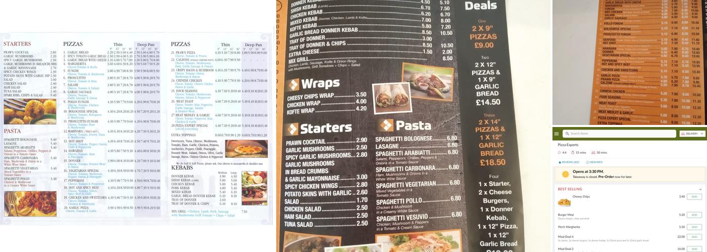 Pizza Experts Menu