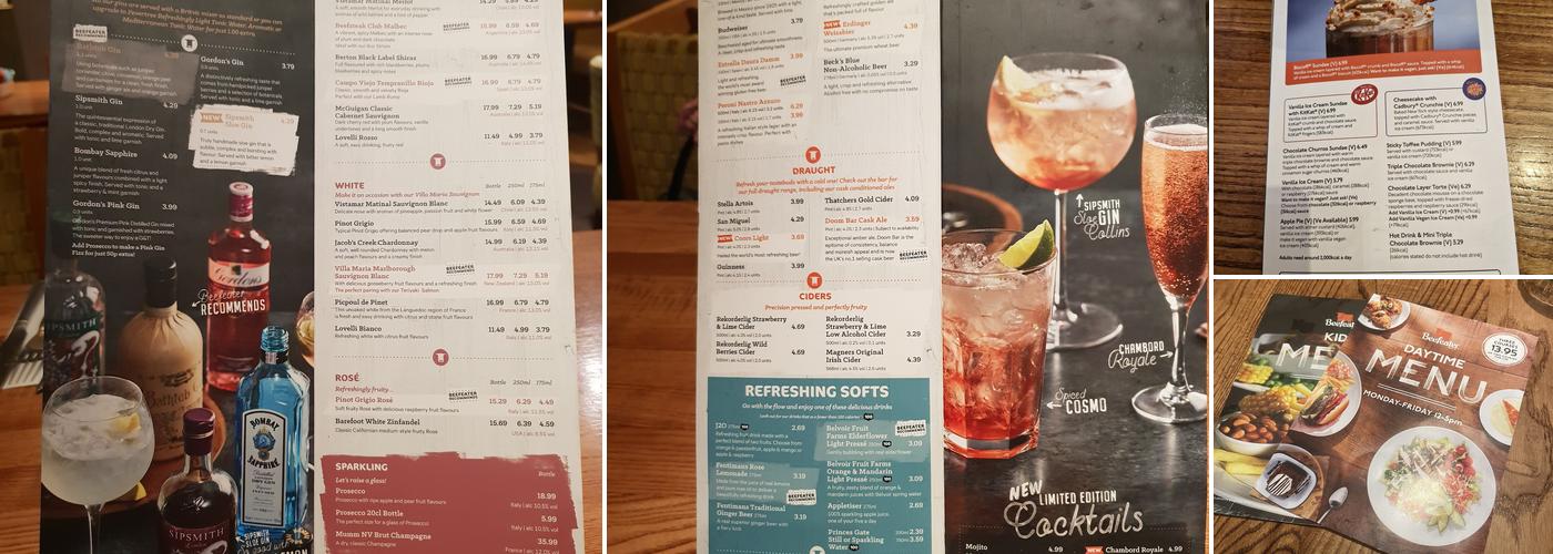 The Anchor Beefeater Menu