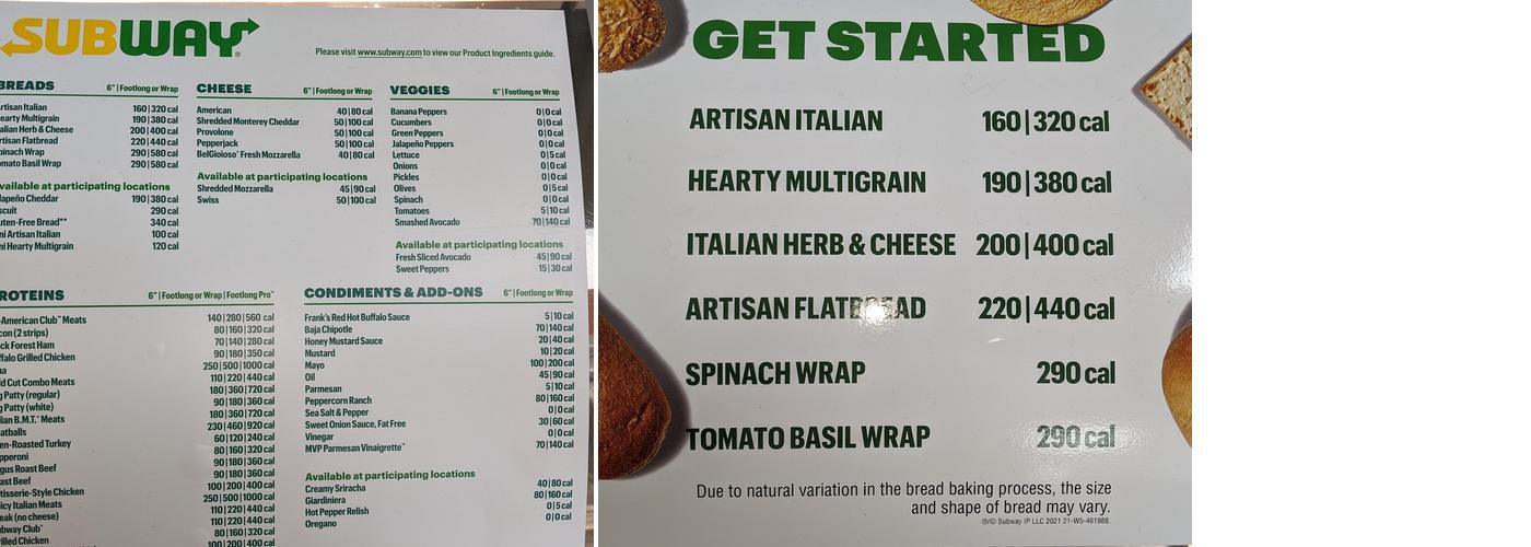 Subway Menu
