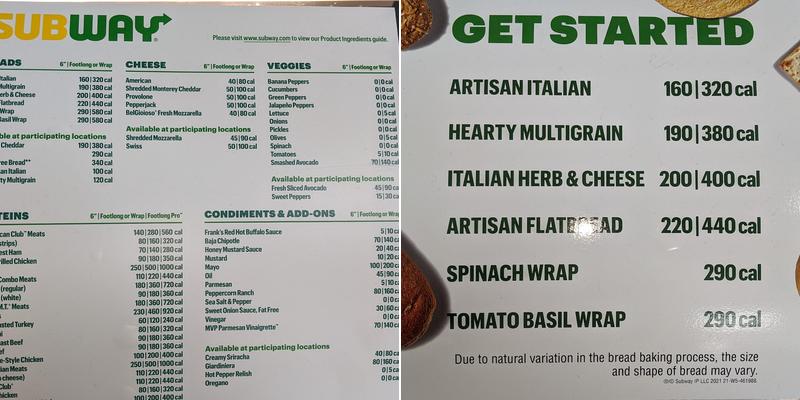 Subway Menu