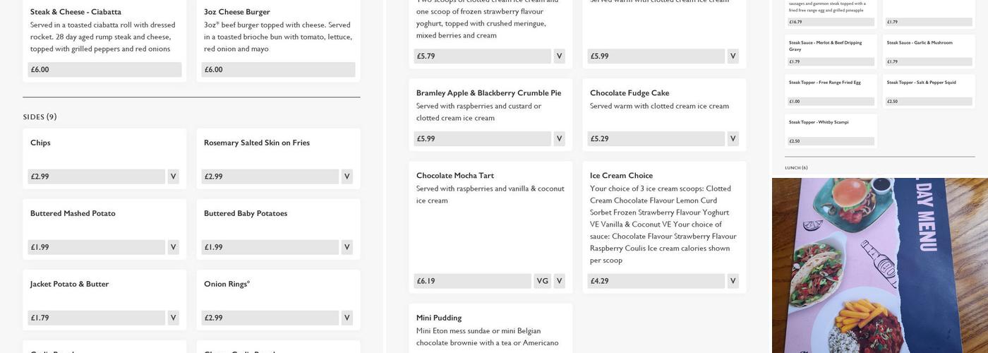 Duke of Monmouth Menu