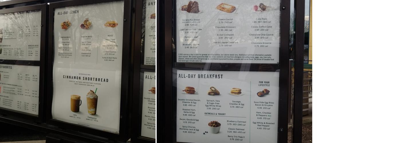Starbucks Coffee Company Menu
