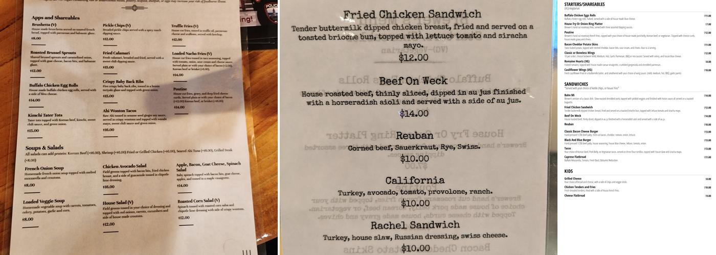 Brewer's Kitchen & Taproom Menu