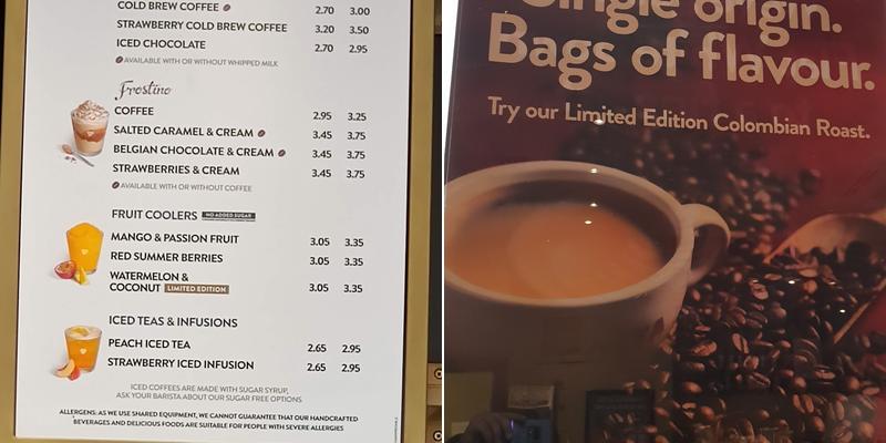 Costa Coffee Menu