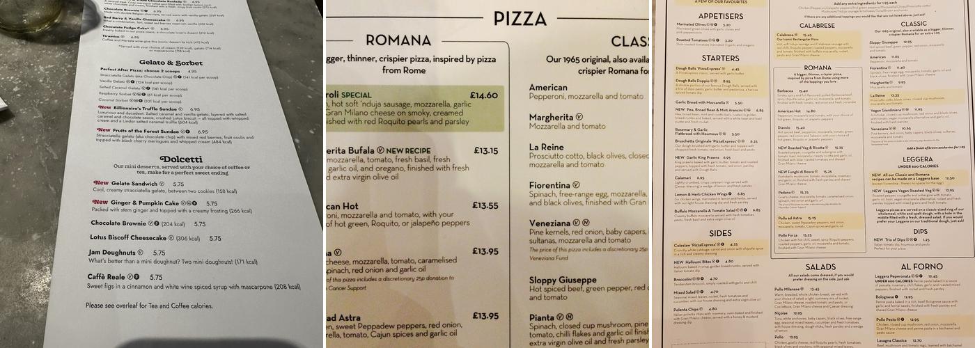 Pizza Express Menu
