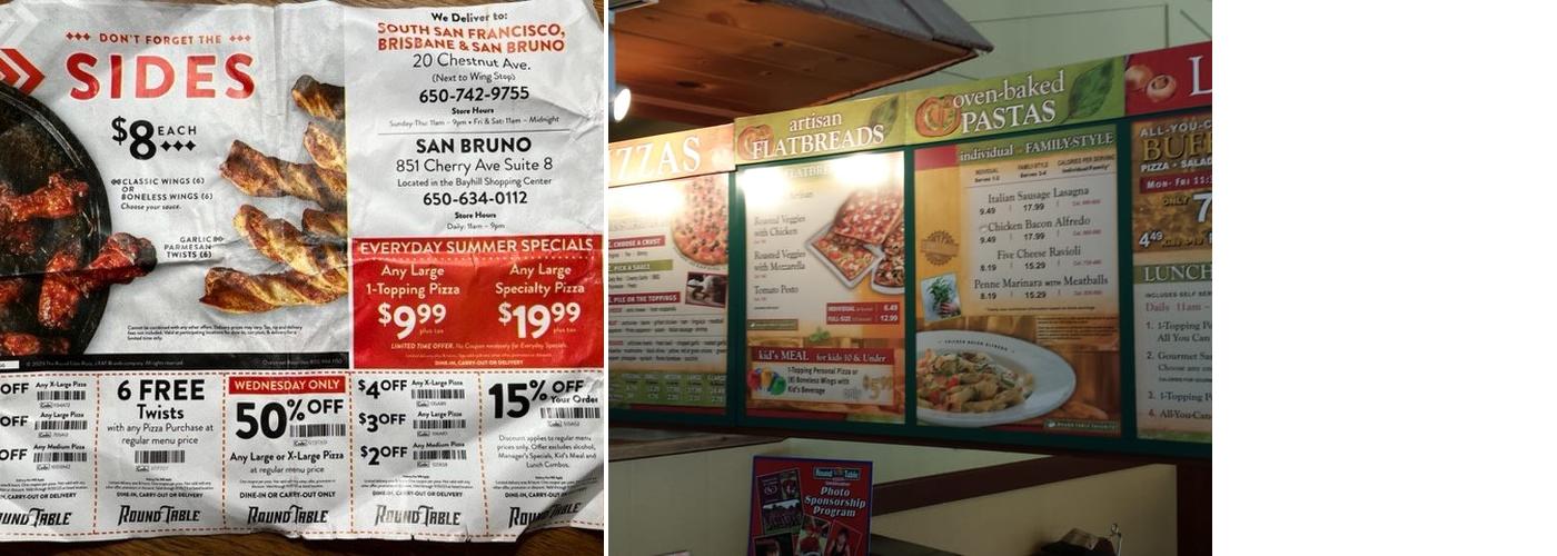 Round Table Pizza Menu