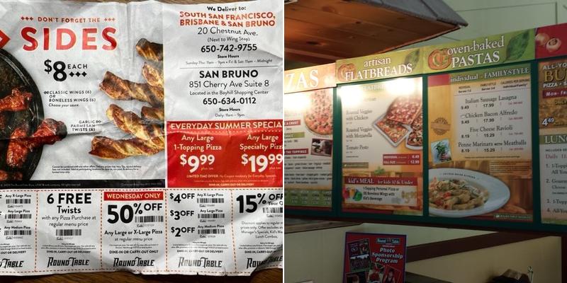 Round Table Pizza Menu