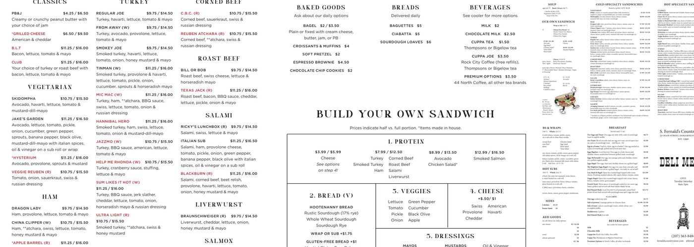 S. Fernald's Country Store Menu