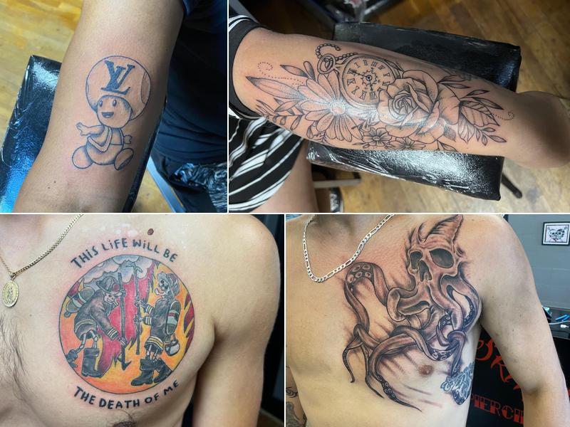 Sin on skin tattoo and piercing