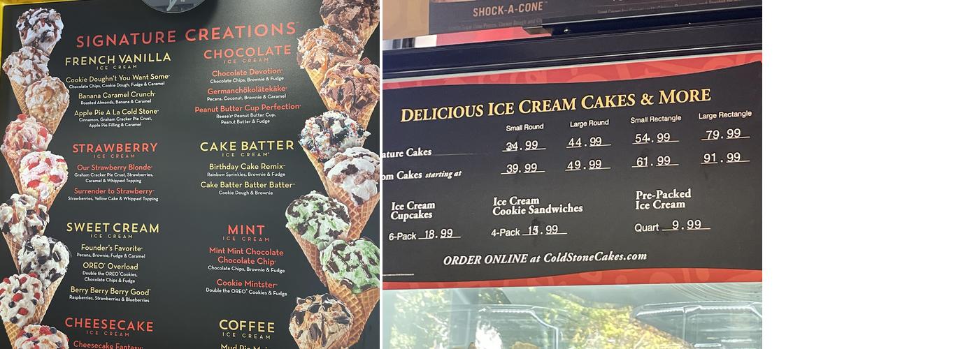 Cold Stone Creamery Menu