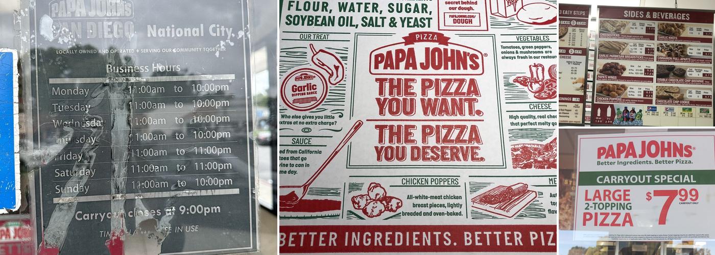 Papa Johns Pizza Menu