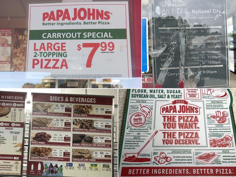 Papa Johns Pizza Menu