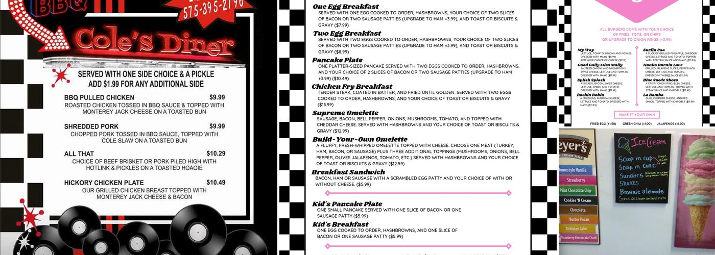 Cole's Diner Menu